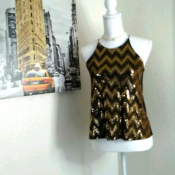 Papermoon Tops - Papermoon Top very shinny black with gold